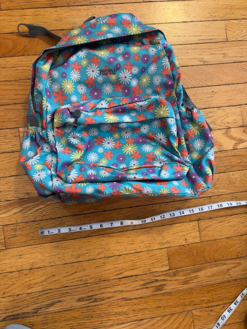 J World New York Floral Backpack Teal Daisy School Travel Book Bag 18”